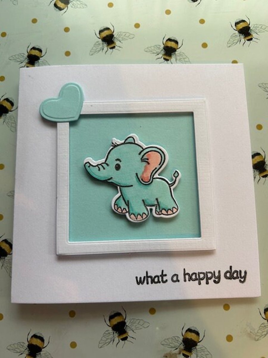 What a happy day baby card birth elephant boy girl handmade cards