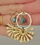 Textured Brass Earrings With Eagle Eye Gemstone Beads Handmade in Cornwall 