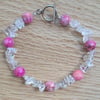Pink Stone Bead and Clear Crystal Chip Bracelet