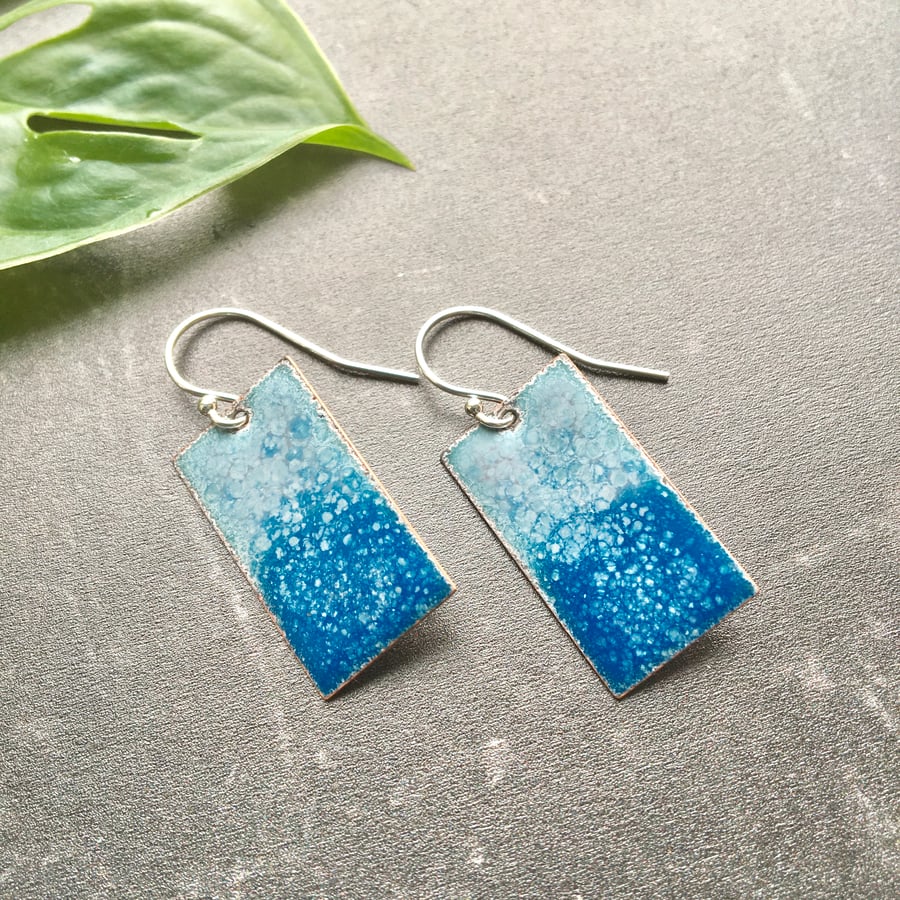 Blue and Grey Enamelled Copper and Sterling Silver Earrings 