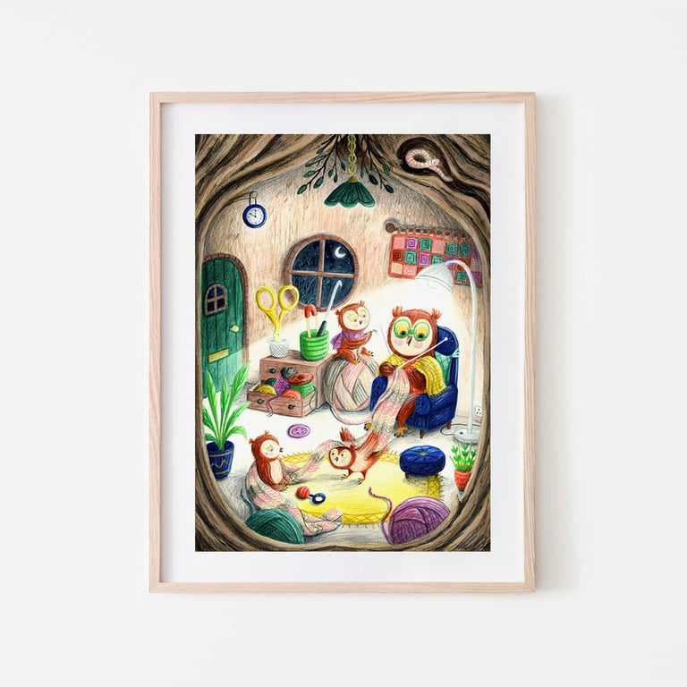 Owl print - Family art - Children illustration - Owl Lovers - A4 art print