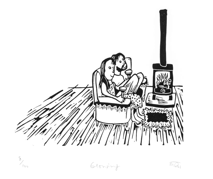 Image of Glowing - hand printed lino print by Melanie Wickham
