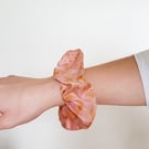 Plant dyed, handmade bamboo silk scrunchie with optional bow (pink, dark yellow)