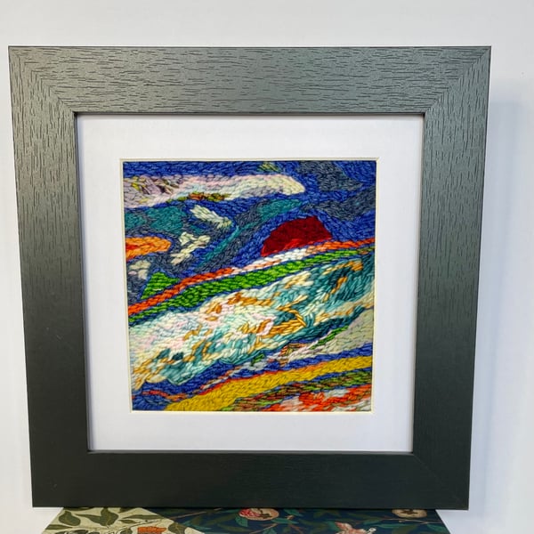Framed hand embroidered wool picture - ‘Impressions of Dartmoor -Stormy Day’