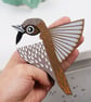 House sparrow wall hanging, set of 3 miniature flying birds, wooden decorations. - Image 4