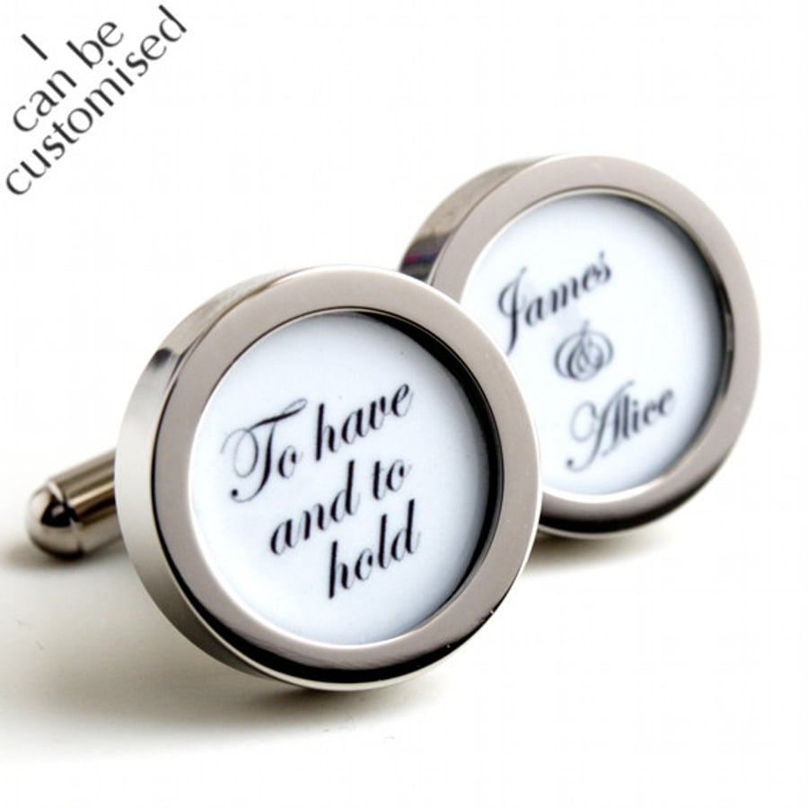 To have and to Hold Custom Name Wedding Cufflinks for the Groom