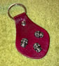 Red Leather Keyring - 3 Grinning Skull Heads - FREE SHIPPING