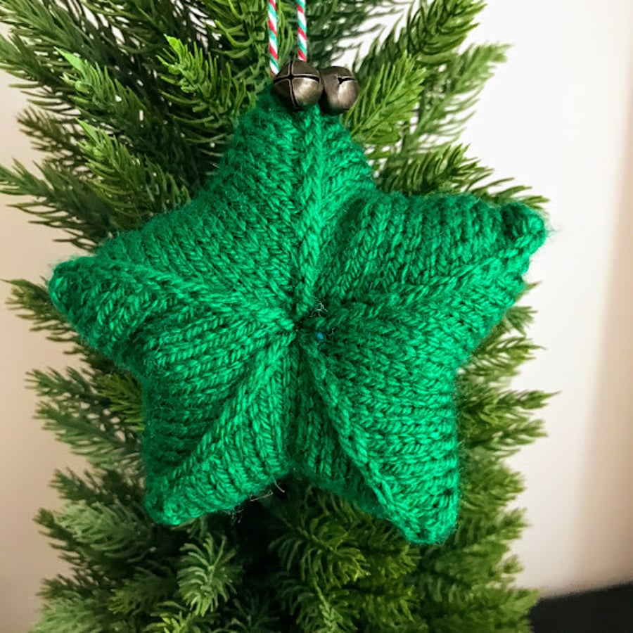 Hand knitted star and tree - Christmas Decorations - Green