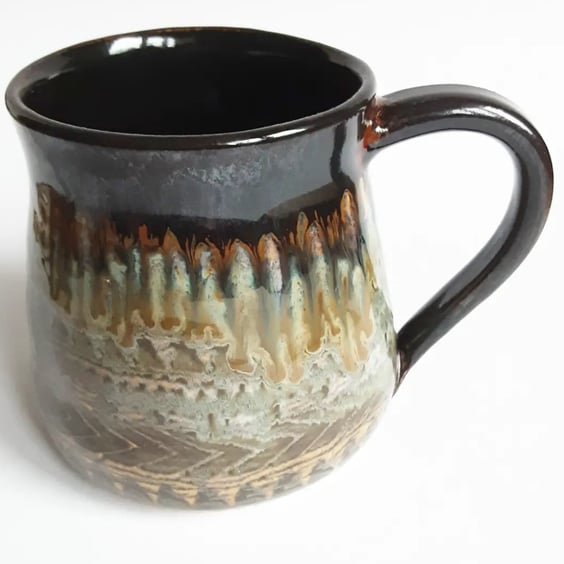 Mug Brown Glazed  - Hand Thrown Stoneware Ceramic Mug 