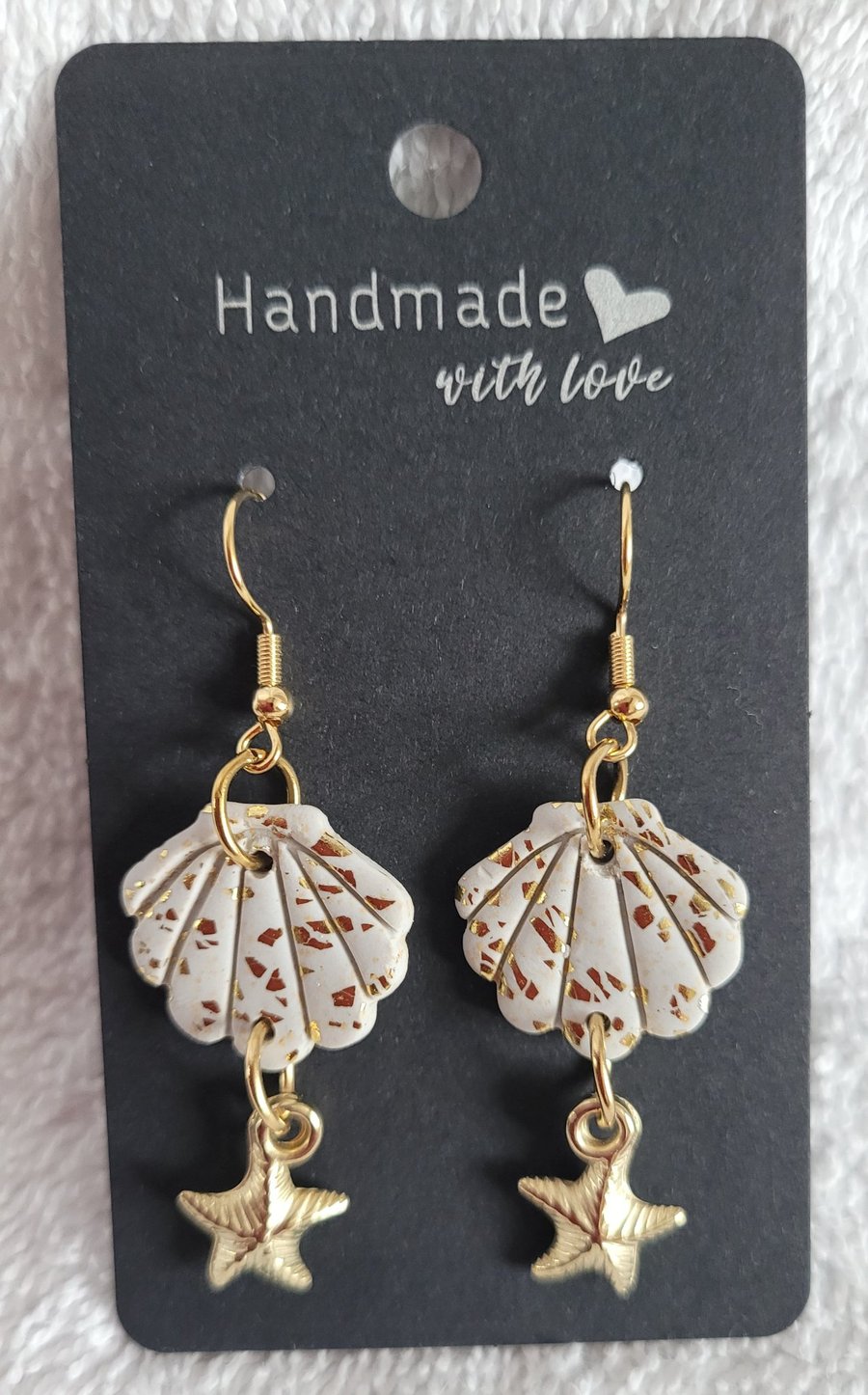 Image of Handmade Polymer Clay Shell and Starfish Earrings. 316 Surgical Stainless Steel