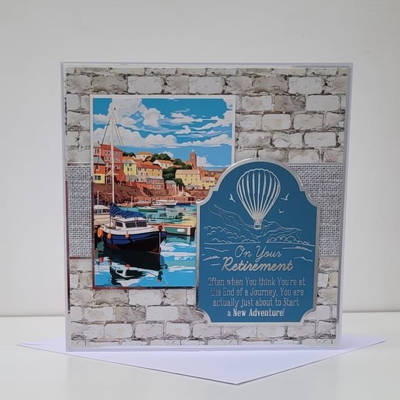 Handmade Retirement Card - Coastal Harbour Scene “On Your Retirement” 