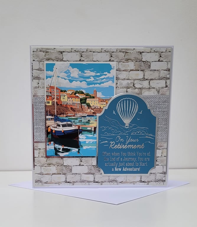 Handmade Retirement Card - Coastal Harbour Scene “On Your Retirement” 