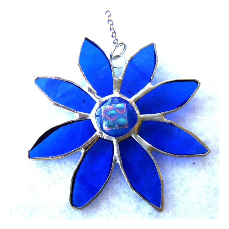 Dichroic Daisy Blue Suncatcher Handmade Stained Glass