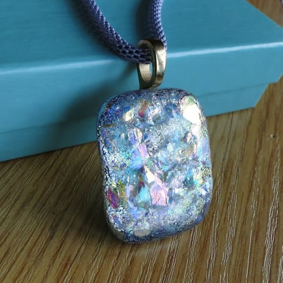 Dichroic glass pendant  - Blue sparkling fused glass