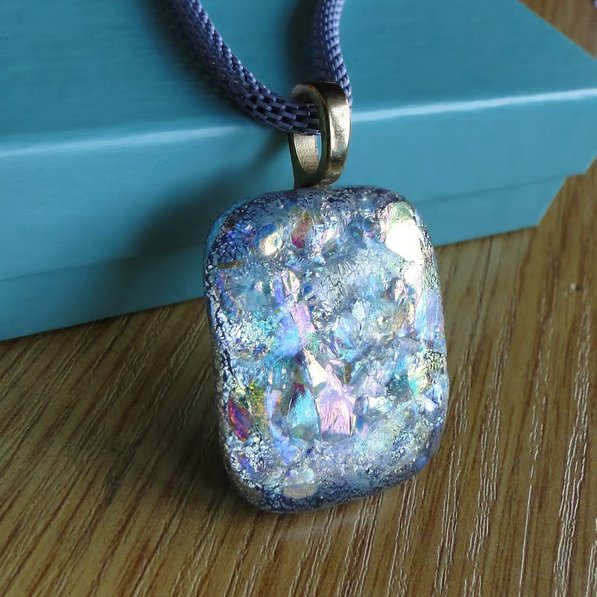 Dichroic glass pendant  - Blue sparkling fused glass