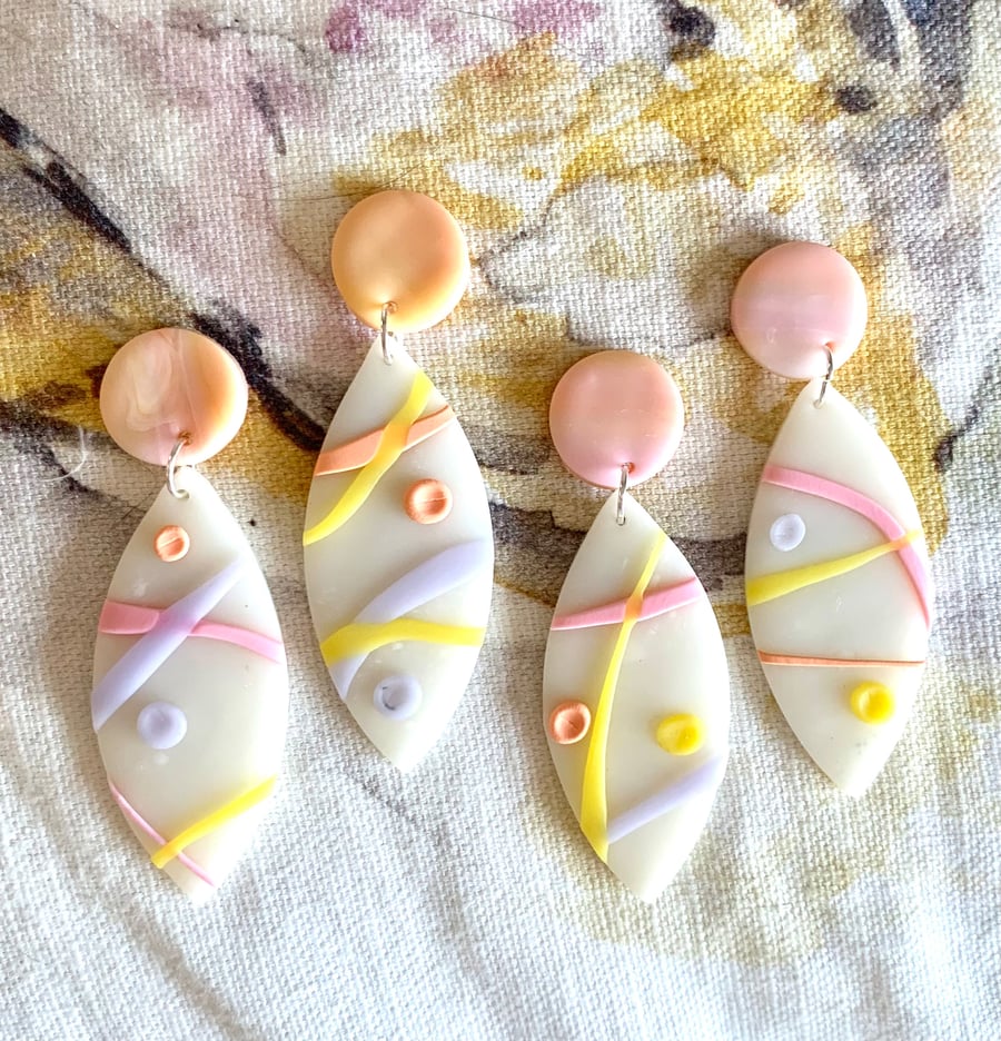 Fun summer pastels polymer clay lightweight dangle earrings 