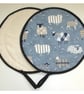 Aga Hob Lid Mat Pad Hat Round Cover With Loop Surface Saver Denim Blue Sheep - Image 3