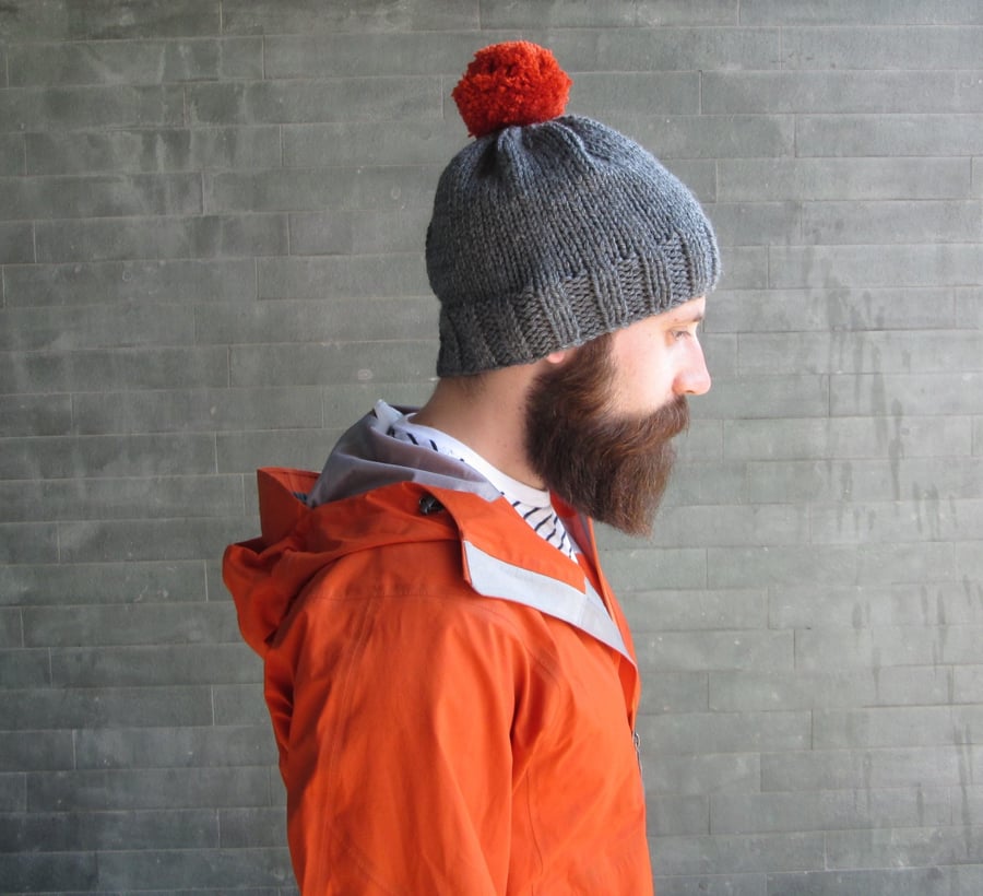 Mens orange bobble hat on sale
