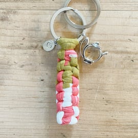 Paracord Style Keyring. Key Fob. Key Chain. Teapot Charm. Heart Charm. 