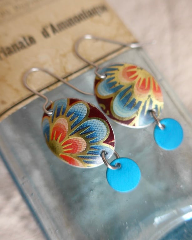 Vintage Tin Recycled Earrings 1970's Jewellery