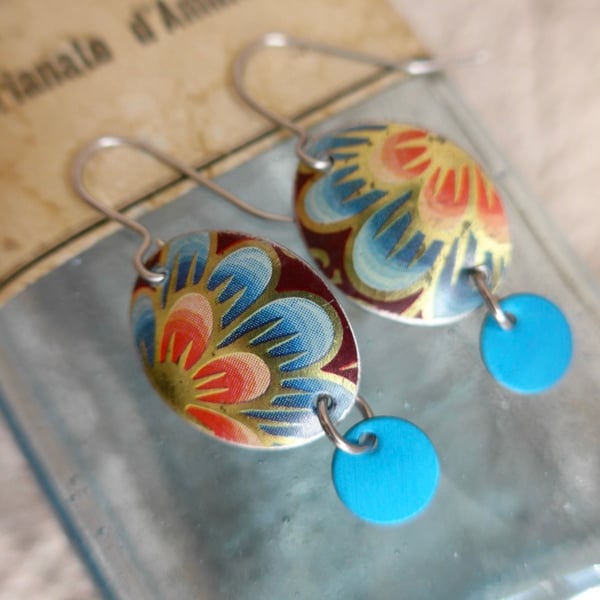 Vintage Tin Recycled Earrings 1970's Jewellery
