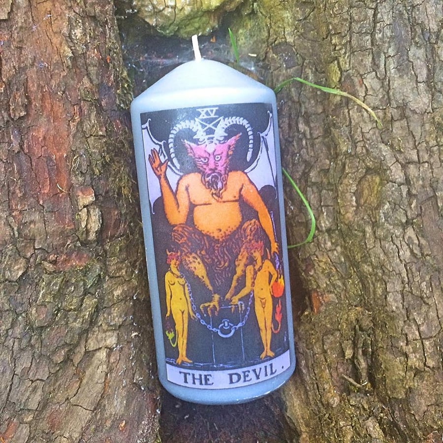 Gothic Grey Occult Devil Tarot Card Candle 