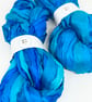 Sari silk ribbon tie dyed in peacock blue, weaving, fibre art 5m