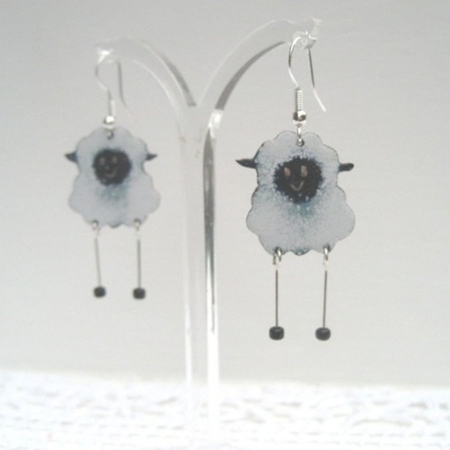 Dangly sheep earrings - enamelled