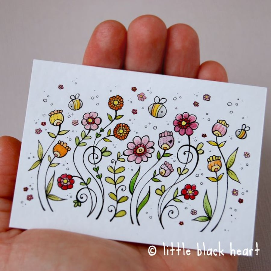 spring flowers in bloom - original aceo