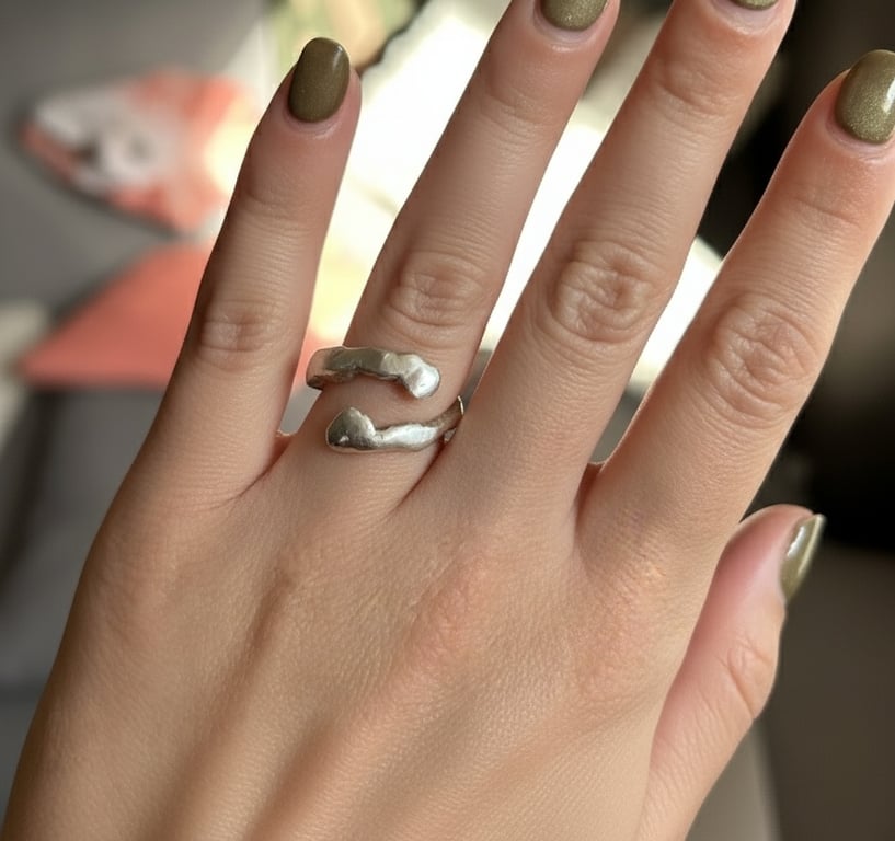 Molten Silver Wrap Ring, Handmade Sterling Silver Ring Gift