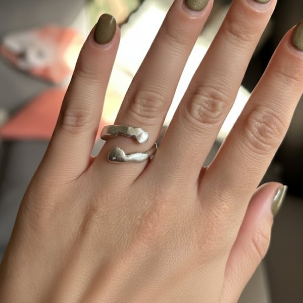 Molten Silver Wrap Ring, Handmade Sterling Silver Ring Gift