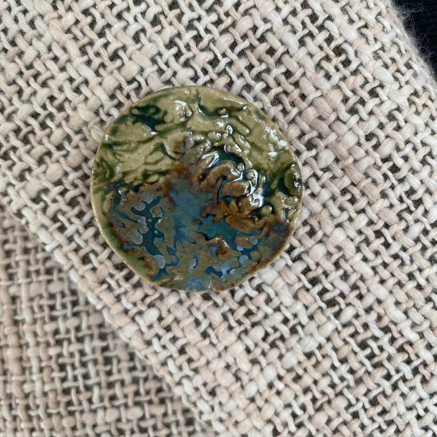 rock pool abstract ceramic brooch - badge. gift boxed. 
