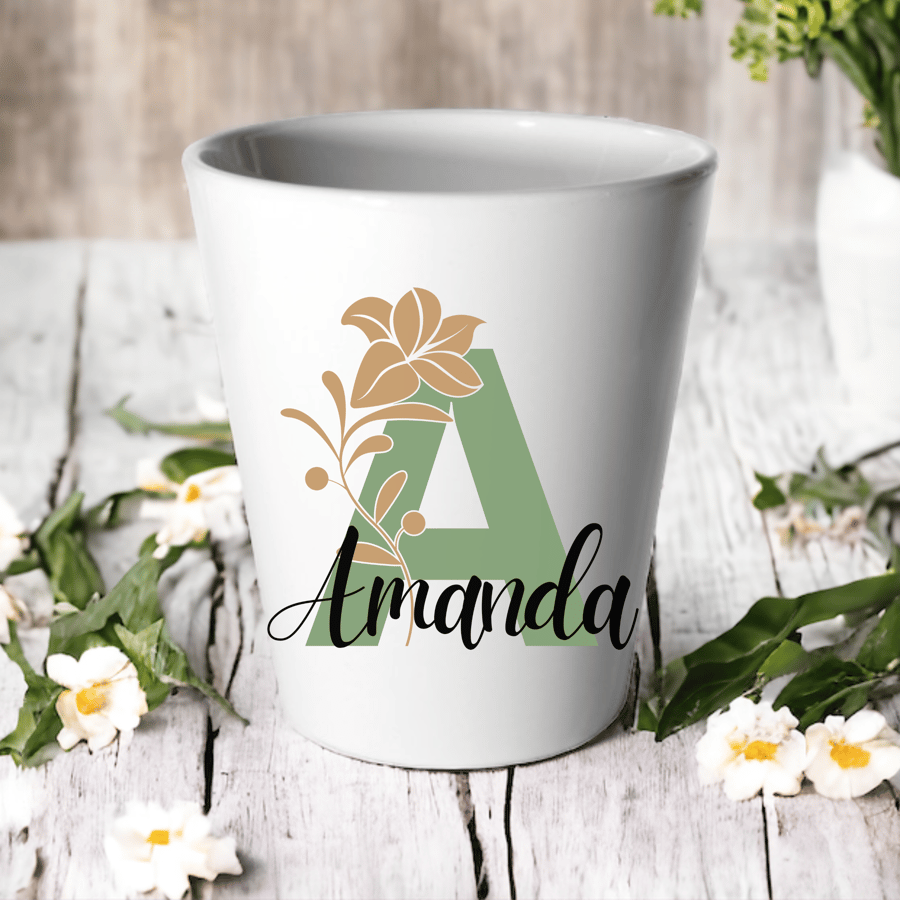 Personalised Green Initial Plant Pot -Succulent Cactus Flower Pot 