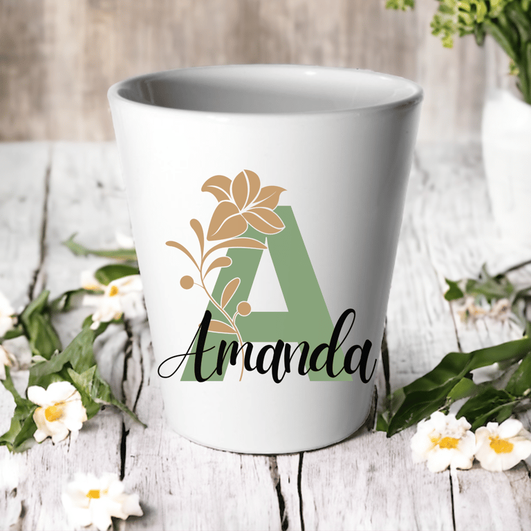 Personalised Green Initial Plant Pot -Succulent Cactus Flower Pot 