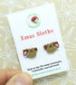 Christmas Sloth Earrings, Xmas Studs, Silver Plated or Sterling Silver Backs - Image 1