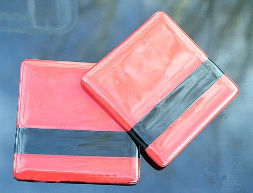 A Pair of Fused Glass Coasters - Red & Black