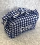 Personalised Embroidered Gingham Makeup Cosmetic Bag with Frilly Edge