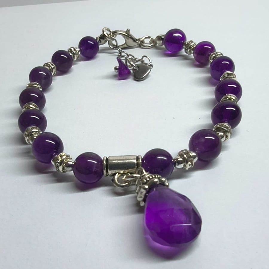 Amethyst Bracelet Purple Gemstone Silver Tone Bracelet Gift for Her UK Handmade