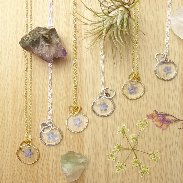 Forget Me Not Pendant - Real Pressed Flower in Resin, Necklace