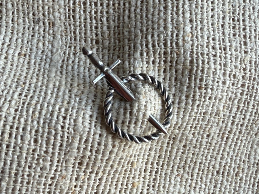 Sterling Silver Sword Annular Brooch Mediaval Style