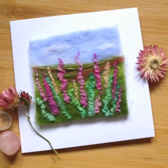 Needle Felted handmade Summer Flowers greeting card