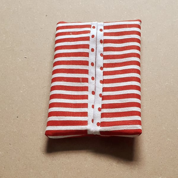 Pocket or Handbag Tissue Pack Holder Red and White Fabric Stripes and Spots