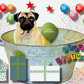 Happy Birthday Pug Bath Card 