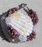 SALE Rhodonite & Crackled Clear Quartz Gemstone Bracelet "Water Lily Dew"
