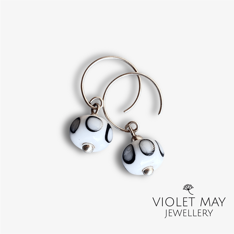 Black and White Patterned Glass Earrings