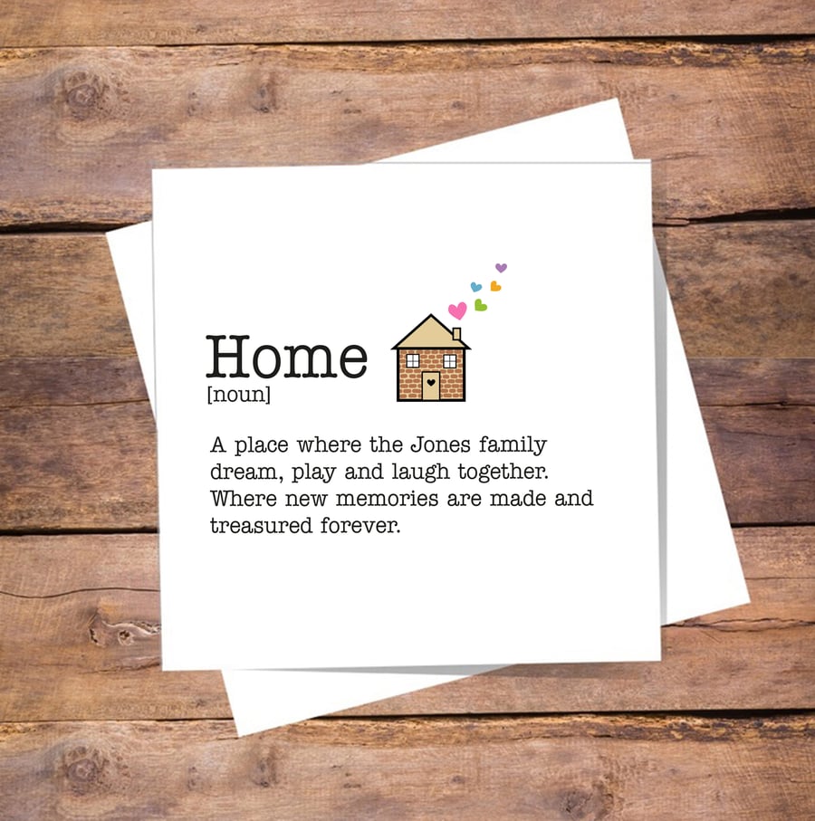 New Home Definition Personalised Card - new house. Blank inside