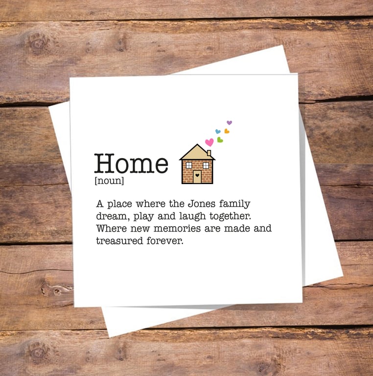 New Home Definition Personalised Card - new house. Blank inside