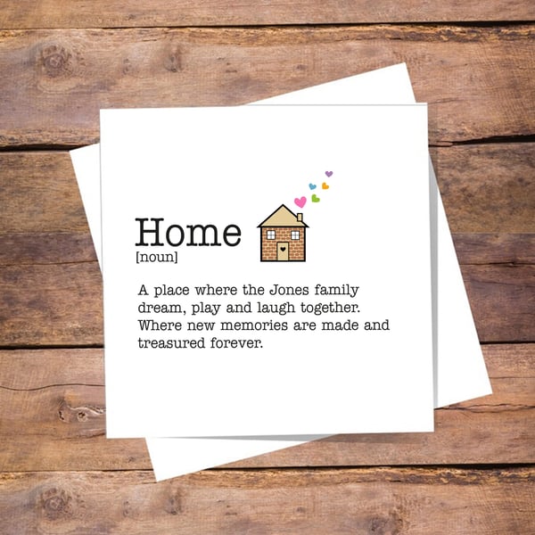 New Home Definition Personalised Card - new house. Blank inside