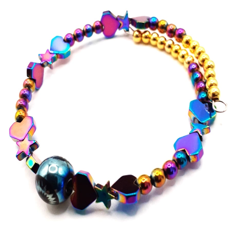 Handcrafted memory wire Hematite Bead bangle