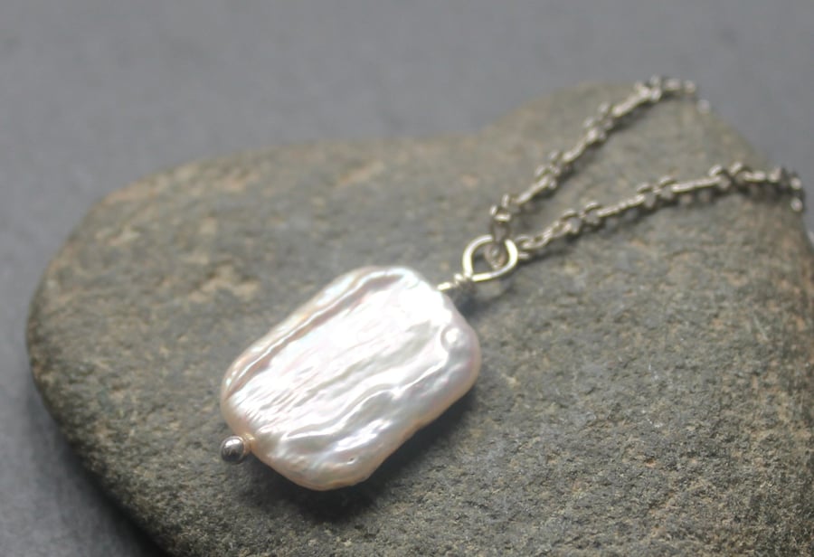Pearl Pendant Silver Necklace